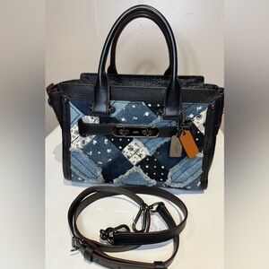 Coach Swagger 27 Patchwork Denim Bag with Crossbody Strap Gunmetal 38075 2016